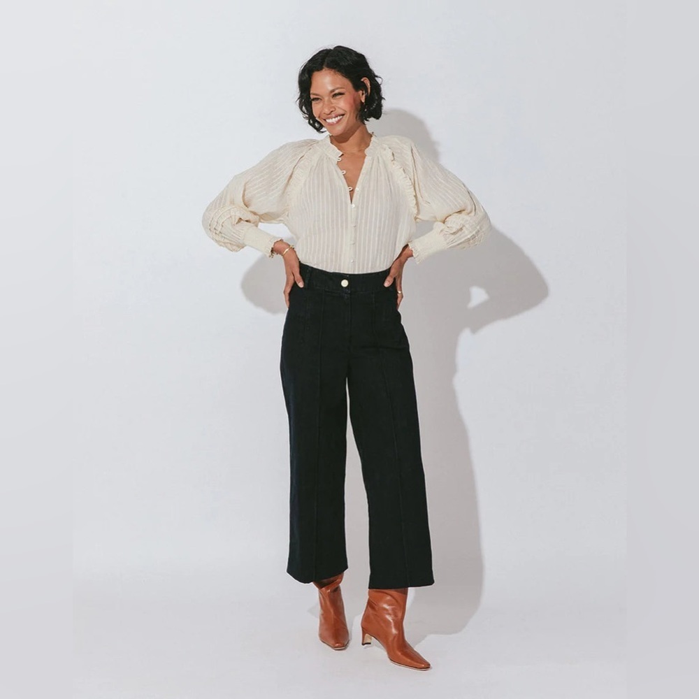 Cleobella Rigid Denim Cropped Black Pants